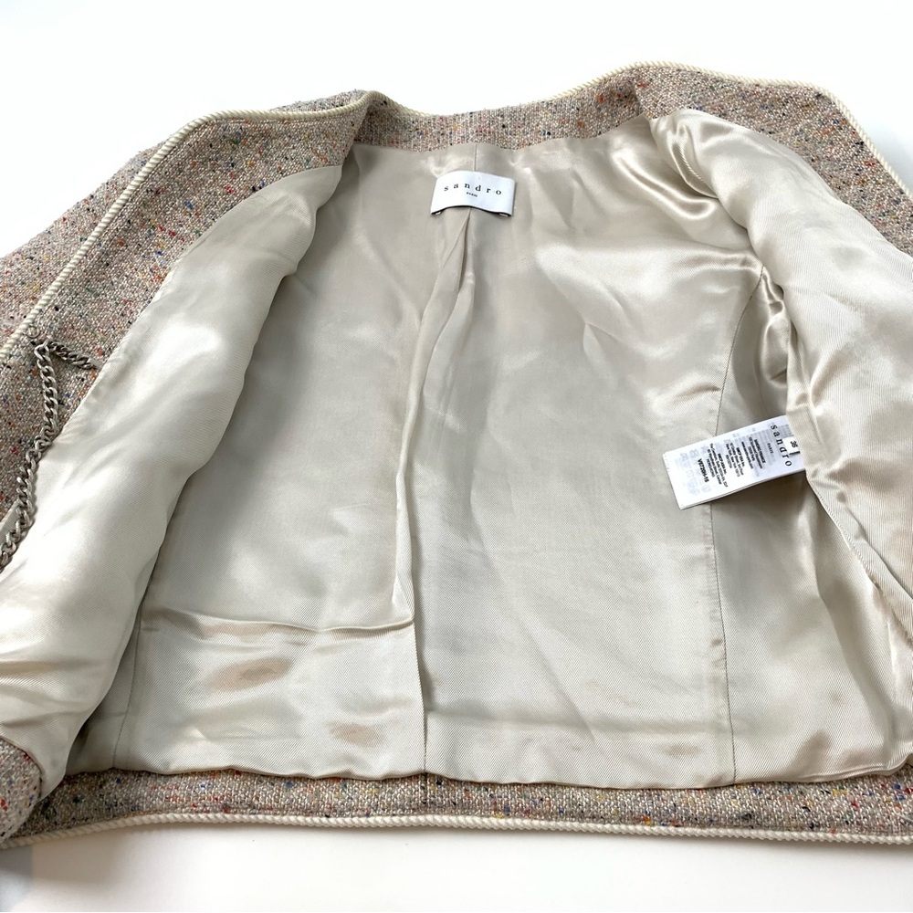 Sandro Blazer Sz 36 Tweed Multicolor Wool Blend Old Money Officecore Pockets - Picture 8 of 16